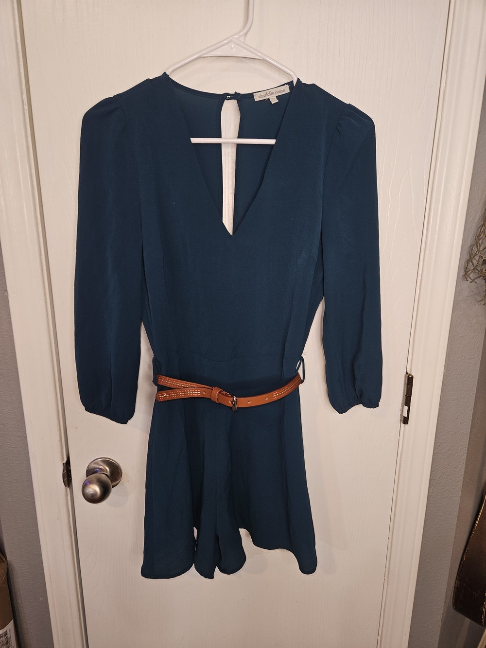 Charlotte Russe Teal Long-Sleeve Romper